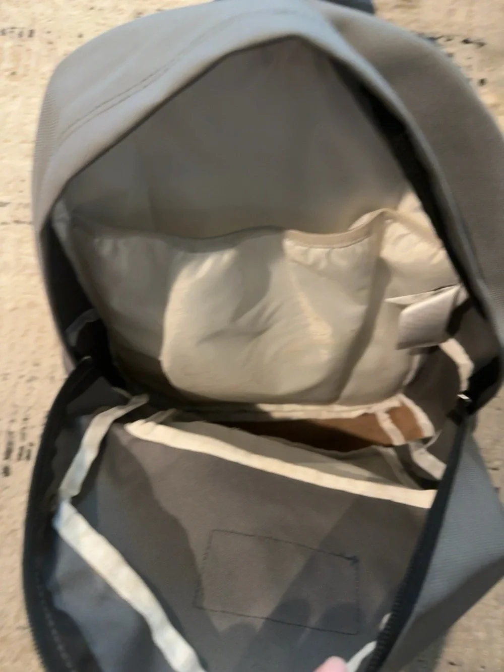 JanSport Gray Backpack with Faux Suede Bottom | Gently Used